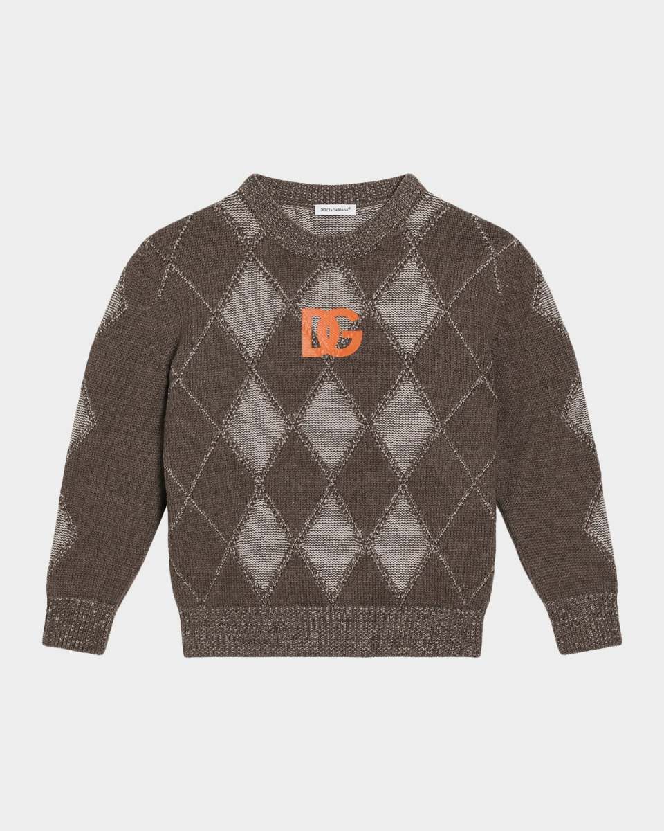 Boy's Intarsia Argyle Crewneck Sweater, Size 8-